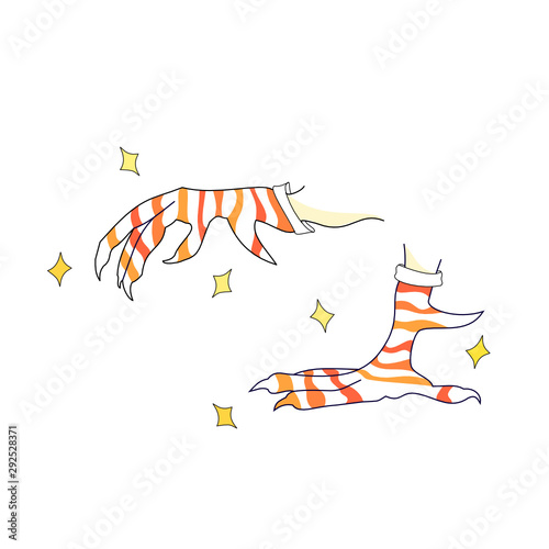 Orange striped socks chicken legs outline vector illustration photo