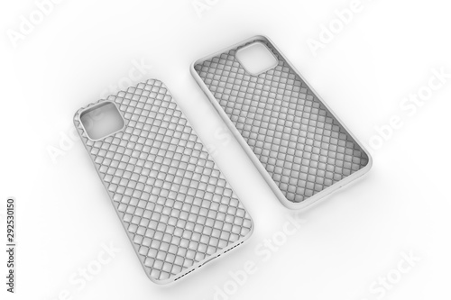 Fototapeta Naklejka Na Ścianę i Meble -  Phone case of iphone 11 and iphone pro max on isolated white background. Mobile cover for montage or your design. 3d illustration
