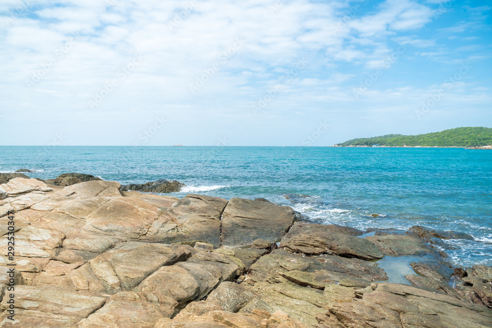 Large rocky shoreline and sea view Large rocky shoreline and sea view