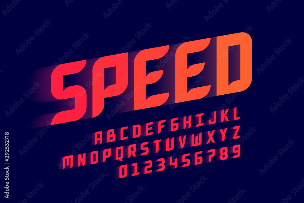 Fototapeta Speed style sport font, alphabet letters and numbers
