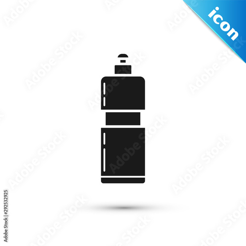 Black Plastic bottle for liquid laundry detergent, bleach, dishwashing liquid or another cleaning agent icon isolated on white background. Vector Illustration