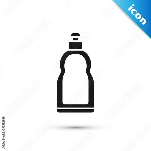 Black Plastic bottle for liquid laundry detergent, bleach, dishwashing liquid or another cleaning agent icon isolated on white background. Vector Illustration