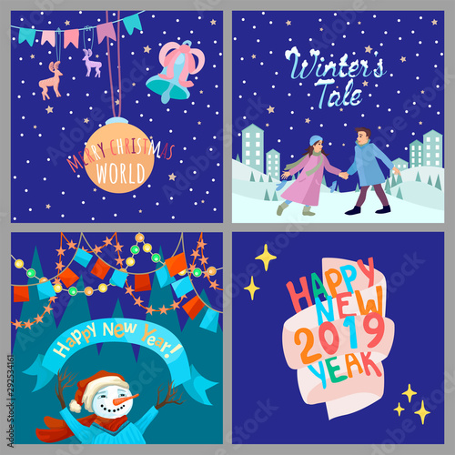 Set of winter Christmas cards. Four different vector designs
