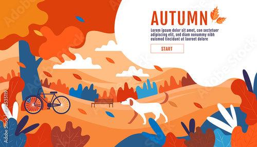 Autumn, Happy Thanksgiving, Banner Design Template, vector illustration, Drawing, Cartoon, Landscape Painting Style.