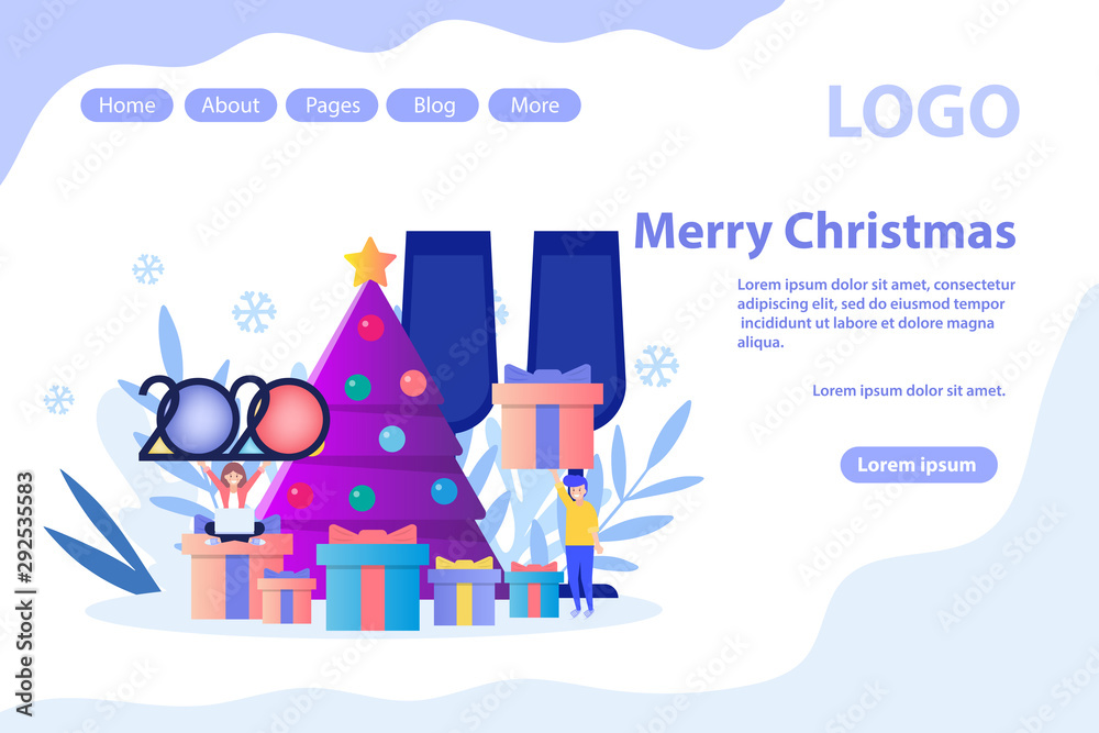 Naklejka premium New Year celebrating, Christmas greeting, decorated tree.Flat vector illustration isolated on white background. Can use for web banner, infographics, web page.