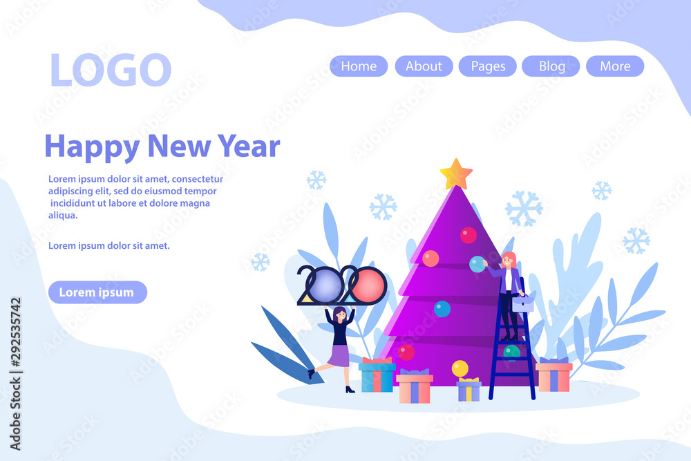  New Year celebrating, Christmas greeting, decorated tree.Flat vector illustration isolated on white background. Can use for web banner, infographics, web page.