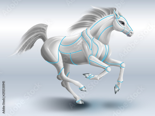 robot horse, made of plastic detali. the power of computer technologies and web