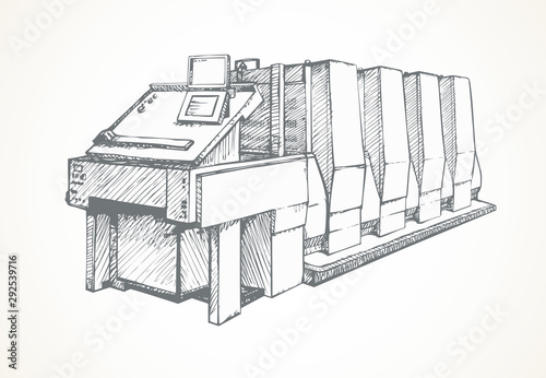 Modern printing press.Vector sketch