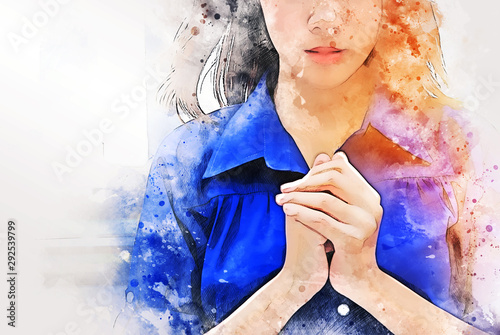 Beautiful Asia women portrait are praying and blessing on walking street.