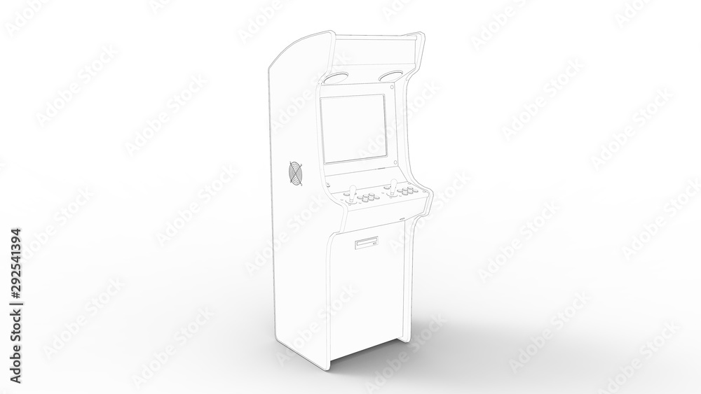 3d rendering of a arcade machine line drawing isolated in white background 3d rendering of a arcade machine line drawing isolated in white background