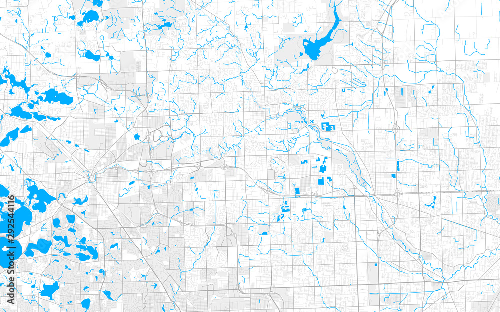 Rich detailed vector map of Rochester Hills, Michigan, USA