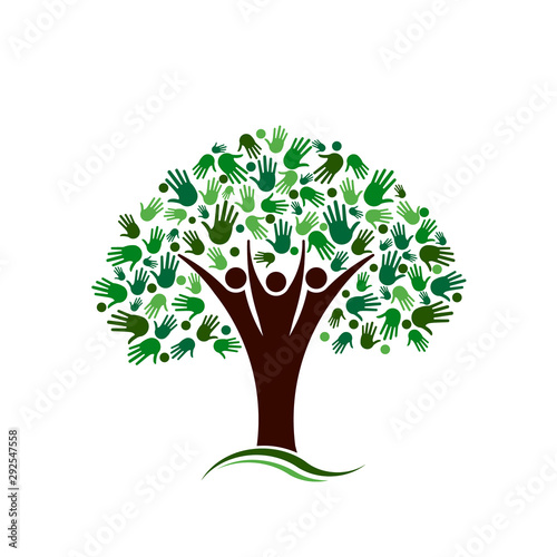 Family Tree with Hands Network Vector logo