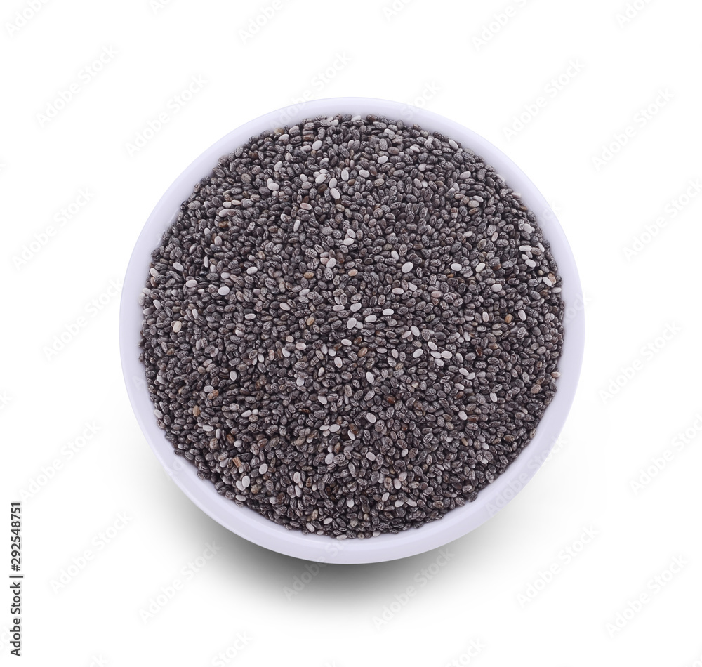 Chia seeds in bowl isolated on white background. Chia seeds in bowl isolated on white background.