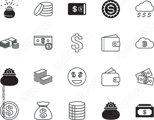 cash vector icon set such as: idea, metal, interface, person, template, deposit, communication, heap, greed, bit, sack, objects, rain, shiny, earning, smile, cute, fun, computer, win, hundred, work