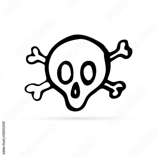 doodle handdrawing skull icon, linear halloween symbol, vector illustration