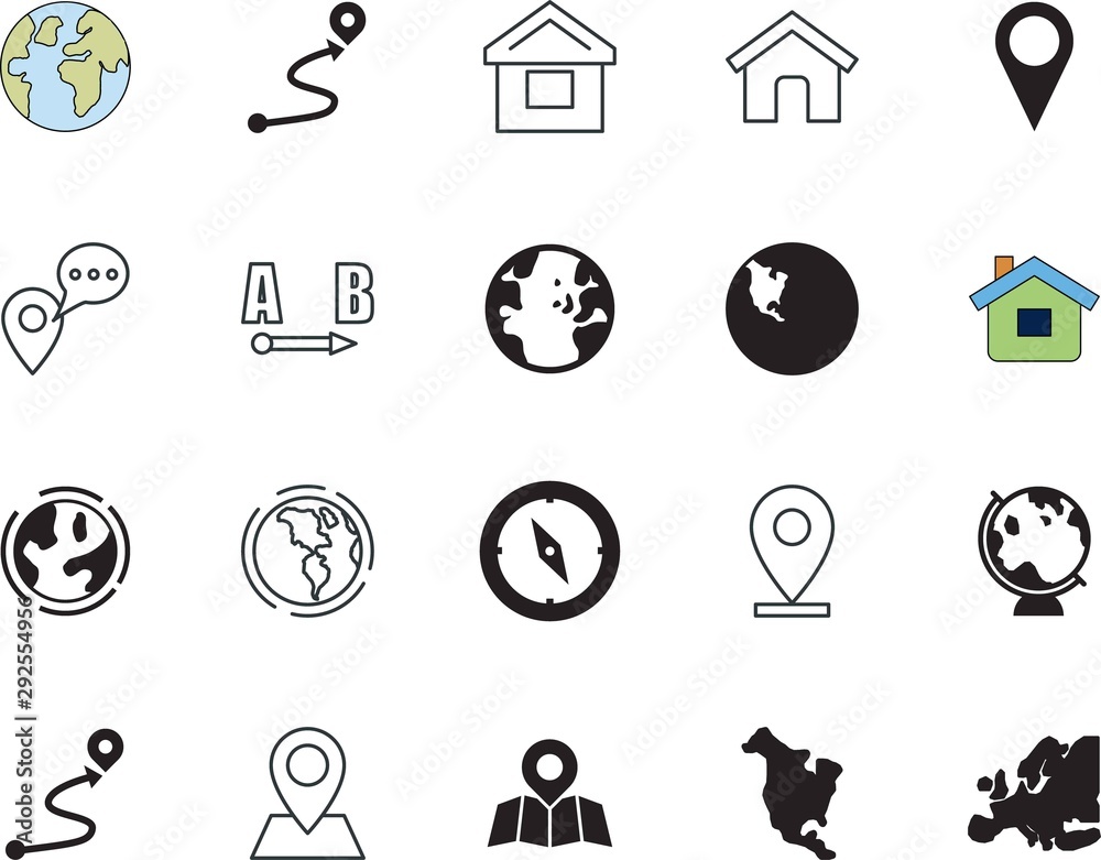 map vector icon set such as: silicone walley, east, fabrication, factory, s, manufacturing, digital, line, compass, car, walk, track, political, geographic, plan, general purpose, interface