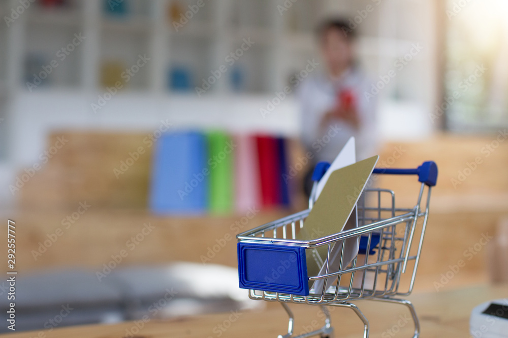 Online Shopping Girls, in office, Shopping concept, soft focus, vintage tone Online Shopping Girls, in office, Shopping concept, soft focus, vintage tone