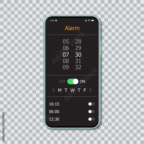 Smartphones with mockup alarm interface. Vector illustration