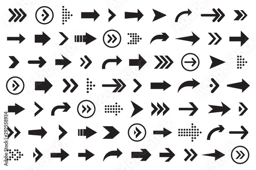 Set of arrows collection in black color on a white background for website design