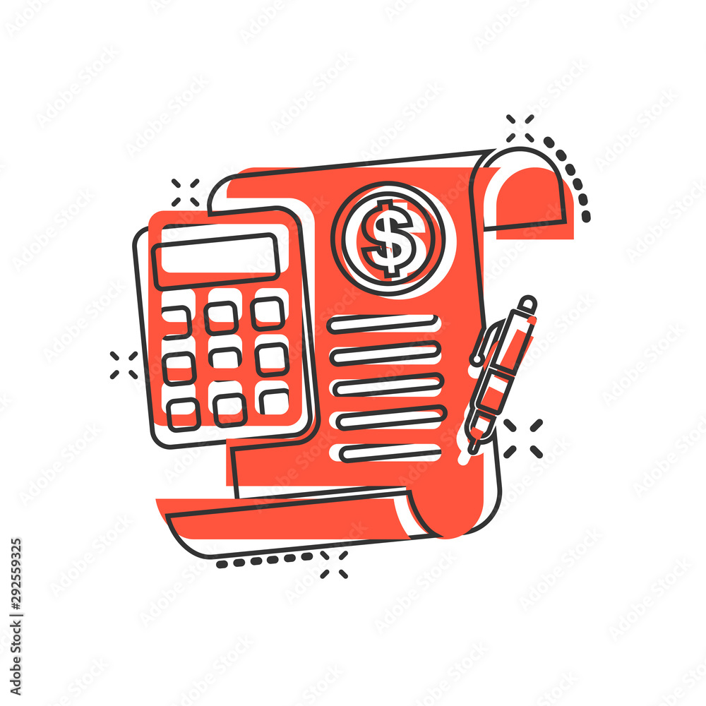 Money calculation icon in comic style. Budget banking vector cartoon ...