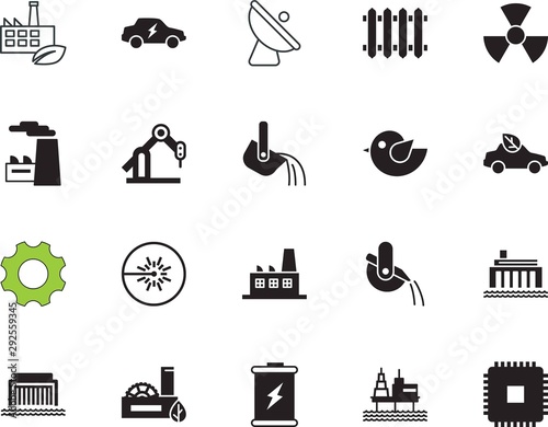 factory vector icon set such as: processor, supply, heating, knowledge, bright, tv, cartoon, automation, teamwork, electronic, s, warm, exploration, danger, radar, conservation, solar, chip, robotic