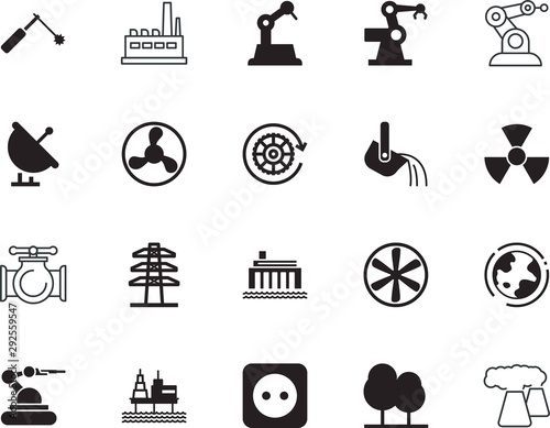 factory vector icon set such as: metallurgy, concrete, danger, tv, casting, ladle, working, radar, blue, global, vibrant, smelting, radiation, post, shiny, low, set, cast, radio, gasoline