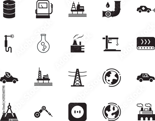 factory vector icon set such as: crude, fitting, automatic, system, architect, robot, technical, test, crane, mask, valve, web, heavy, faucet, element, benzine, welding, medical, repair, pharmacy