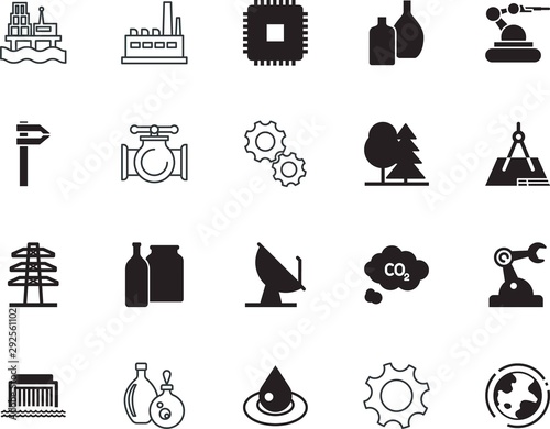 factory vector icon set such as: post, house, map, globe, drop, formula, gasoline, processor, compass, blueprint, season, hydroelectric, wireless, bolt, voltage, forest, data, text, refinery photo