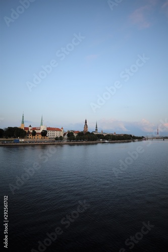 The Daugava river and the Riga Castle in the twilight, Riga, Latvia