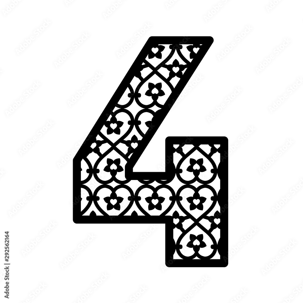 Number 4 For Laser Cutting Numeral Character Four Decor Font For 