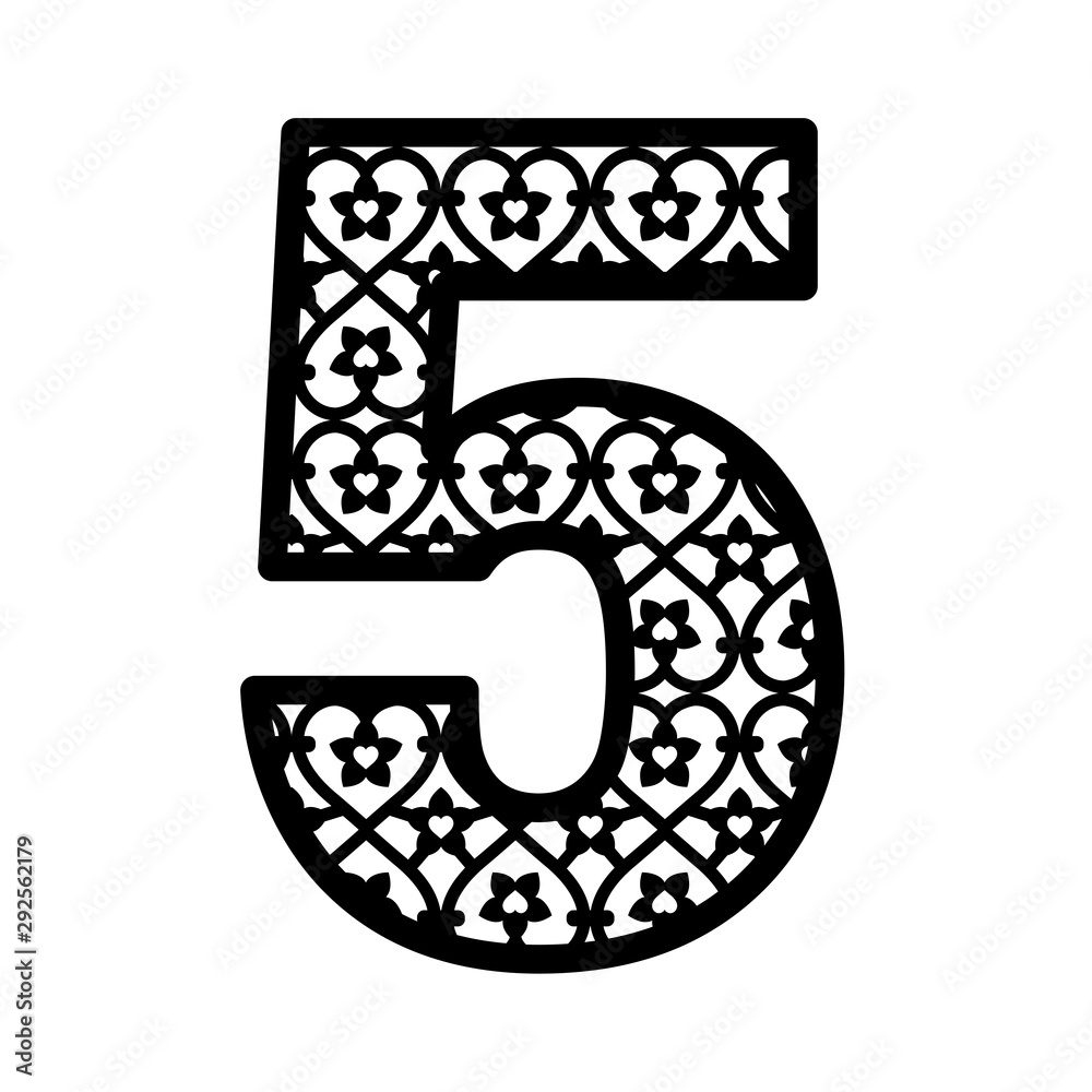 Number 5 for laser cutting numeral character five decor font for