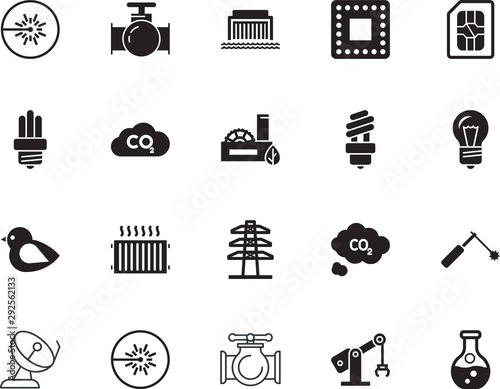 factory vector icon set such as: device, pharmacy, torch, biology, brazing, drawing, computer, worker, central, heating, mobile, information, flask, voltage, pipes, robotics, transmission, card