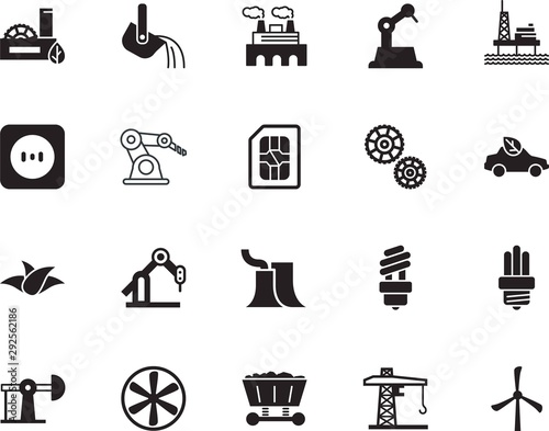 factory vector icon set such as: alternative, iron, slag, pictogram, electrical, cellphone, type, coal, element, mobile, drop, lift, fan, europe, rotate, european, team, ventilator, line, auto, fresh
