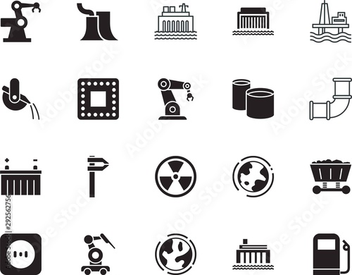 factory vector icon set such as: cast, valve, condenser, drain, resource, fossil, slag, pipes, center, coal, pressure, connection, diesel, exploration, mineral, toxic, casting, eco, ladle, charge