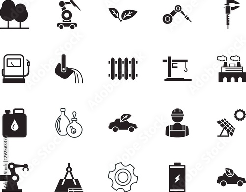 factory vector icon set such as: tower, hat, slag, cast, cog, petroleum, landscape, job, organic, control, repairman, station, workman, floor, beauty, logo, gray, health, shape, worker, leaves