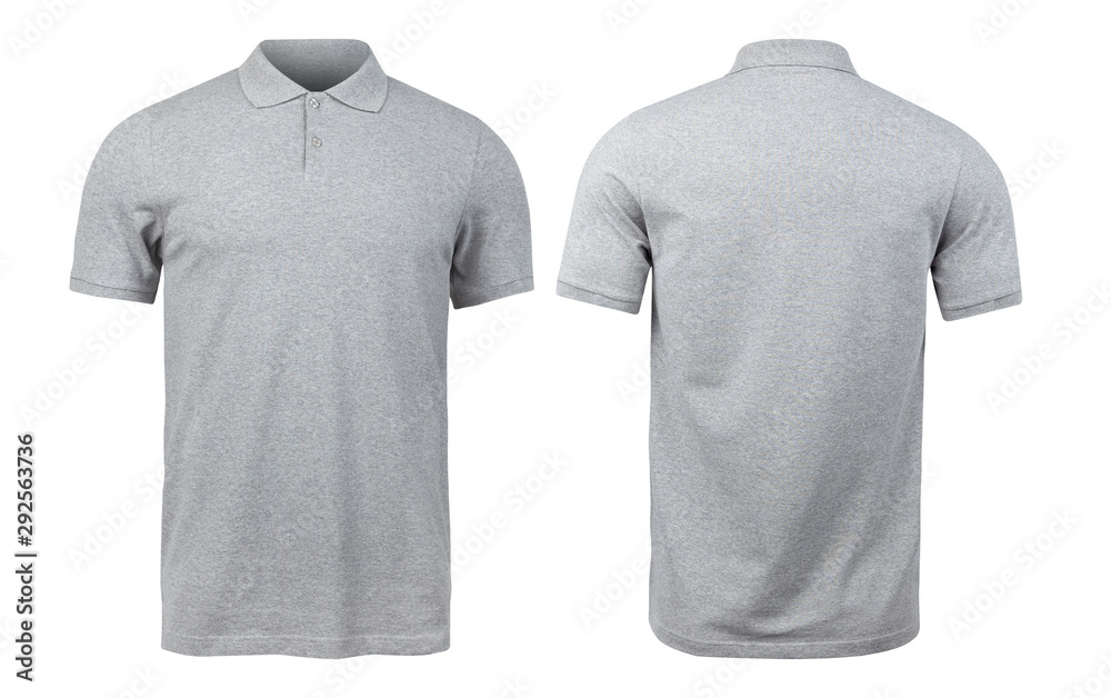 Grey polo shirts mockup front and back used as design template, isolated on  white background with clipping path. Stock Photo | Adobe Stock