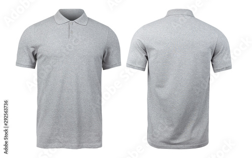 Grey polo shirts mockup front and back used as design template, isolated on white background with clipping path. photo