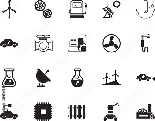 factory vector icon set such as: computer, melting, signal, fan, system, connection, green, antenna, future, station, active, wheel, clean, traffic, mechanic, hydraulic, connected, solar, smelting