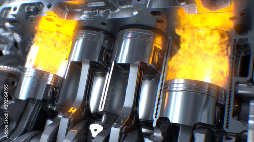 Piston ignition time of car engine, Car Engine inside, valves and crankshaft. 3d rendering. photo