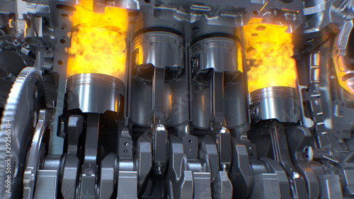 Fotografi Piston ignition time of car engine, Car Engine inside, valves and crankshaft
