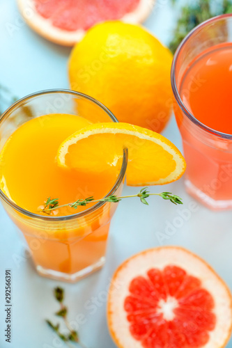 Orange and grapefruit juices. Juicy and vibrant citrus fruits.