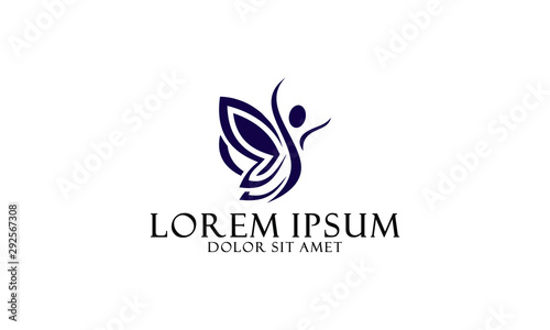 Butterfly and human simplicity logo template with vintage classic concept for beauty and healtcare company in flat design monogram illustration