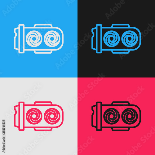 Color line Mining farm icon isolated on color background. Cryptocurrency mining, blockchain technology, digital money market, cryptocoin wallet. Vintage style drawing. Vector Illustration