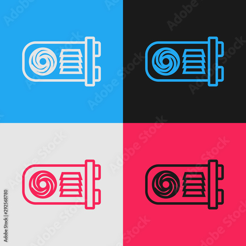 Color line Mining farm icon isolated on color background. Cryptocurrency mining, blockchain technology, bitcoin, digital money market, wallet. Vintage style drawing. Vector Illustration
