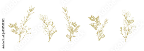 Set of golden floral compositions