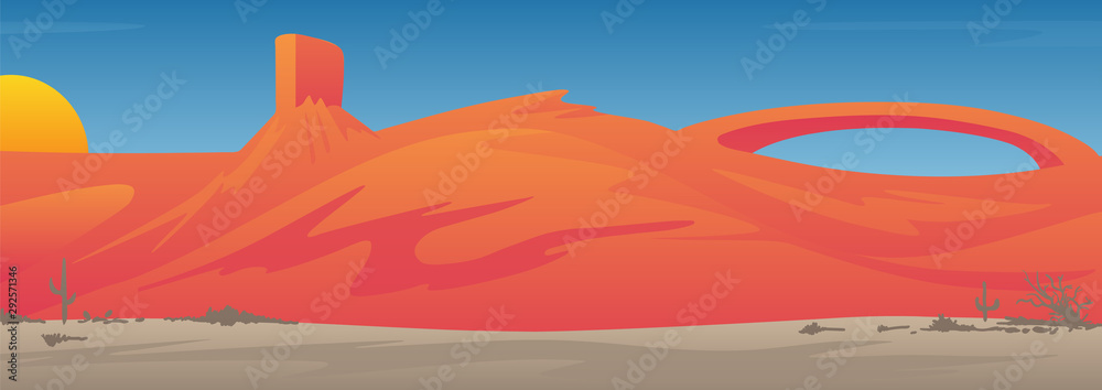 Beautiful Desert Valley Landscape Scene Vector Illustration