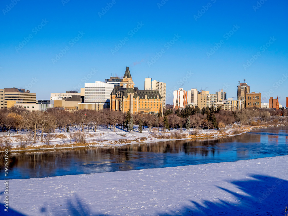 Saskatoon's skyine on a cold winter day.