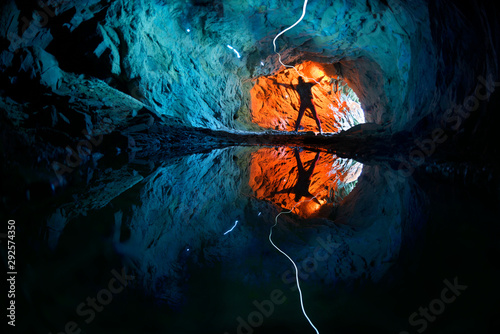 underground lake in an old mine in the Alps, Switzerland photo