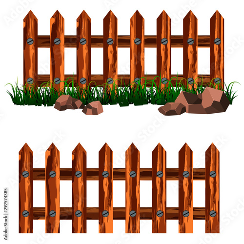 fence with grass, stones
