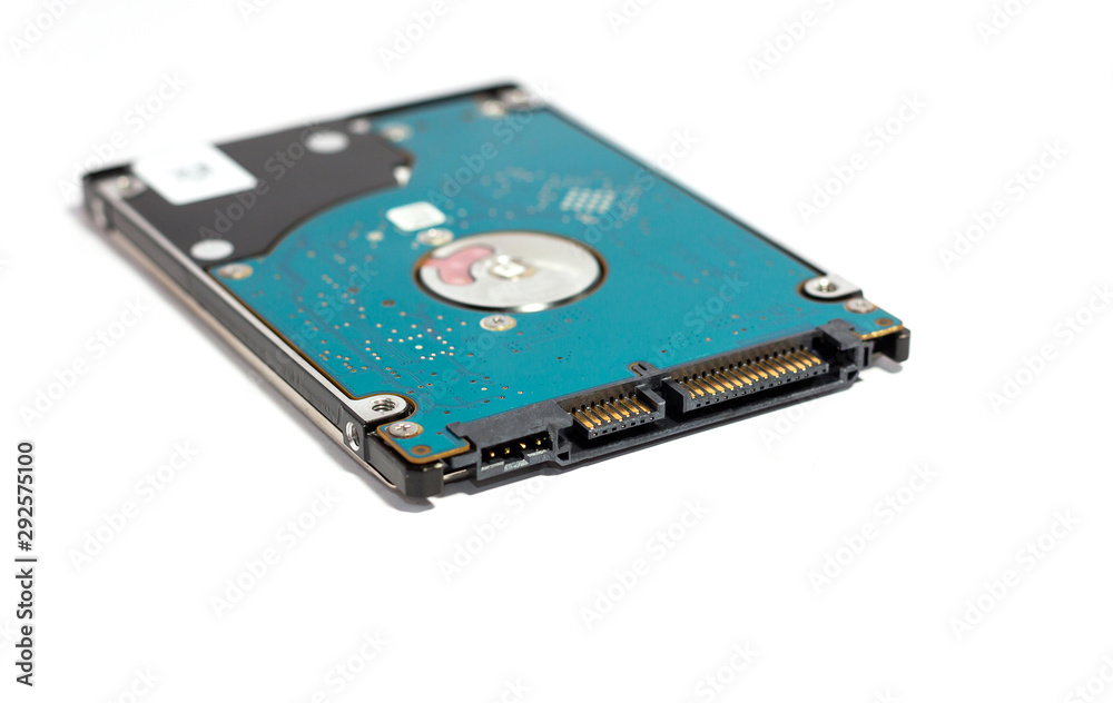 Closeup hard disk of laptop. small and hight speed to recording. isolated on white Closeup hard disk of laptop. small and hight speed to recording. isolated on white